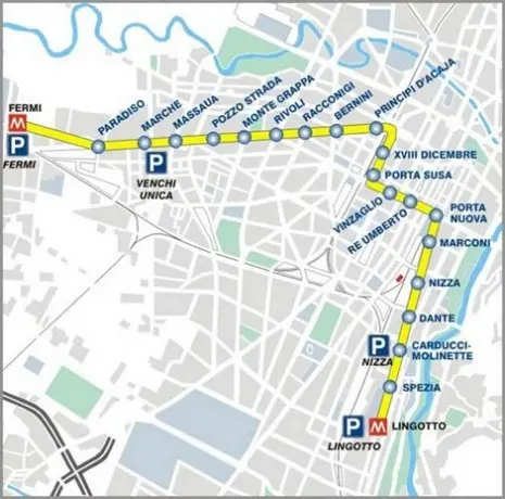 Mappa metropolitana di Torino con elenco stazioni